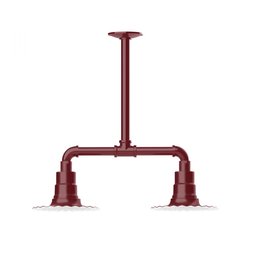 8" Radial shade, 2-light stem hung pendant with Frosted Glass and cast guard, Barn Red
