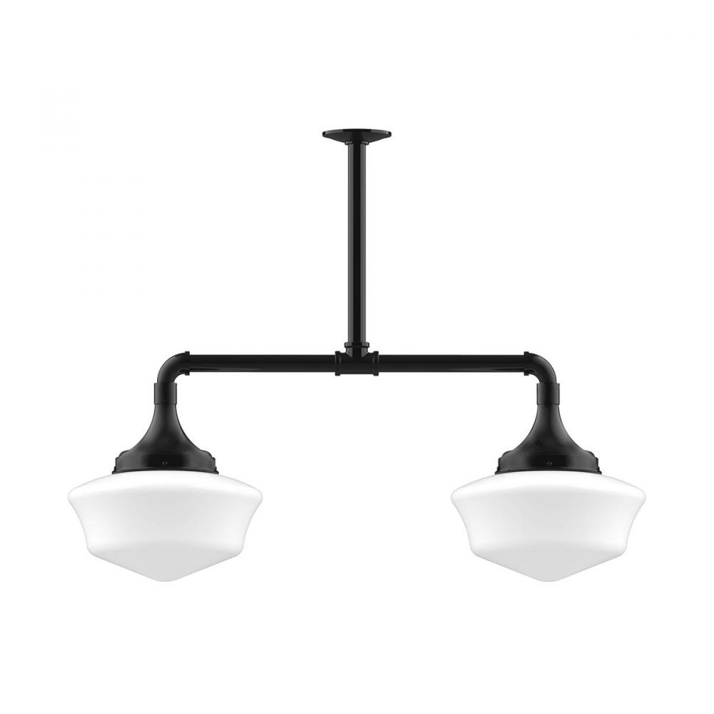 12" Schoolhouse glass, 2-light stem hung pendant, Black