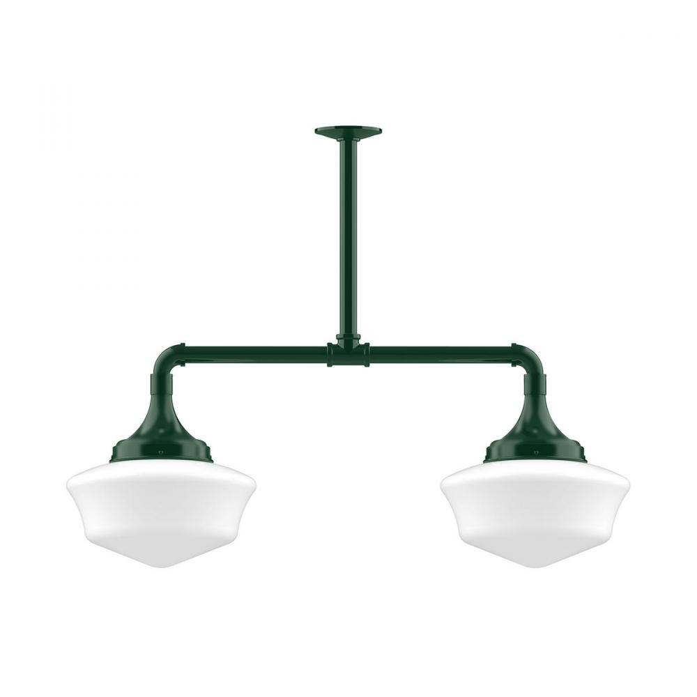 12" Schoolhouse glass, 2-light stem hung pendant, Forest Green