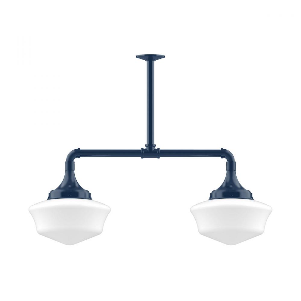 12" Schoolhouse glass, 2-light stem hung pendant, Navy