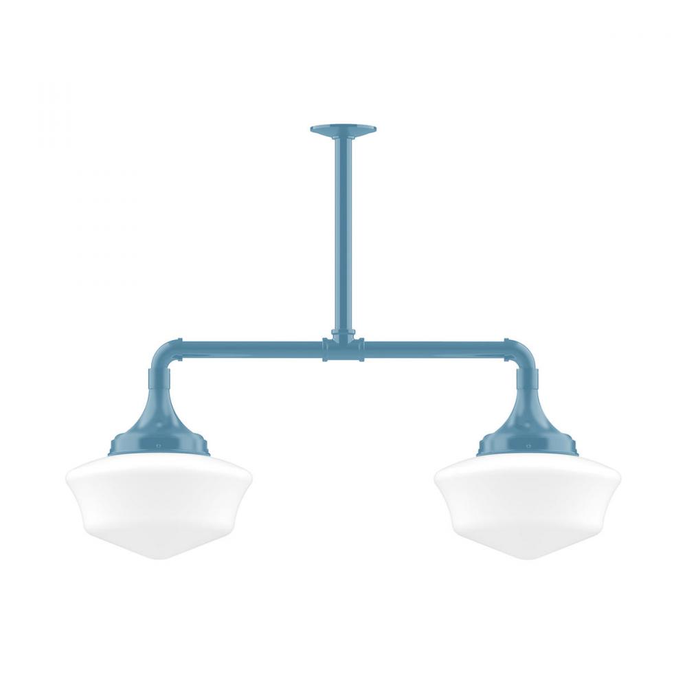 12" Schoolhouse glass, 2-light stem hung pendant, Light Blue