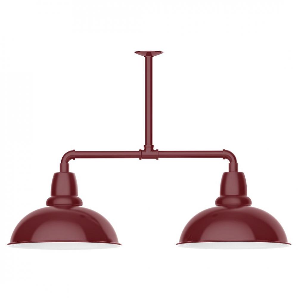 16" Cafe shade, 2-light LED Stem Hung Pendant with wire grill, Barn Red