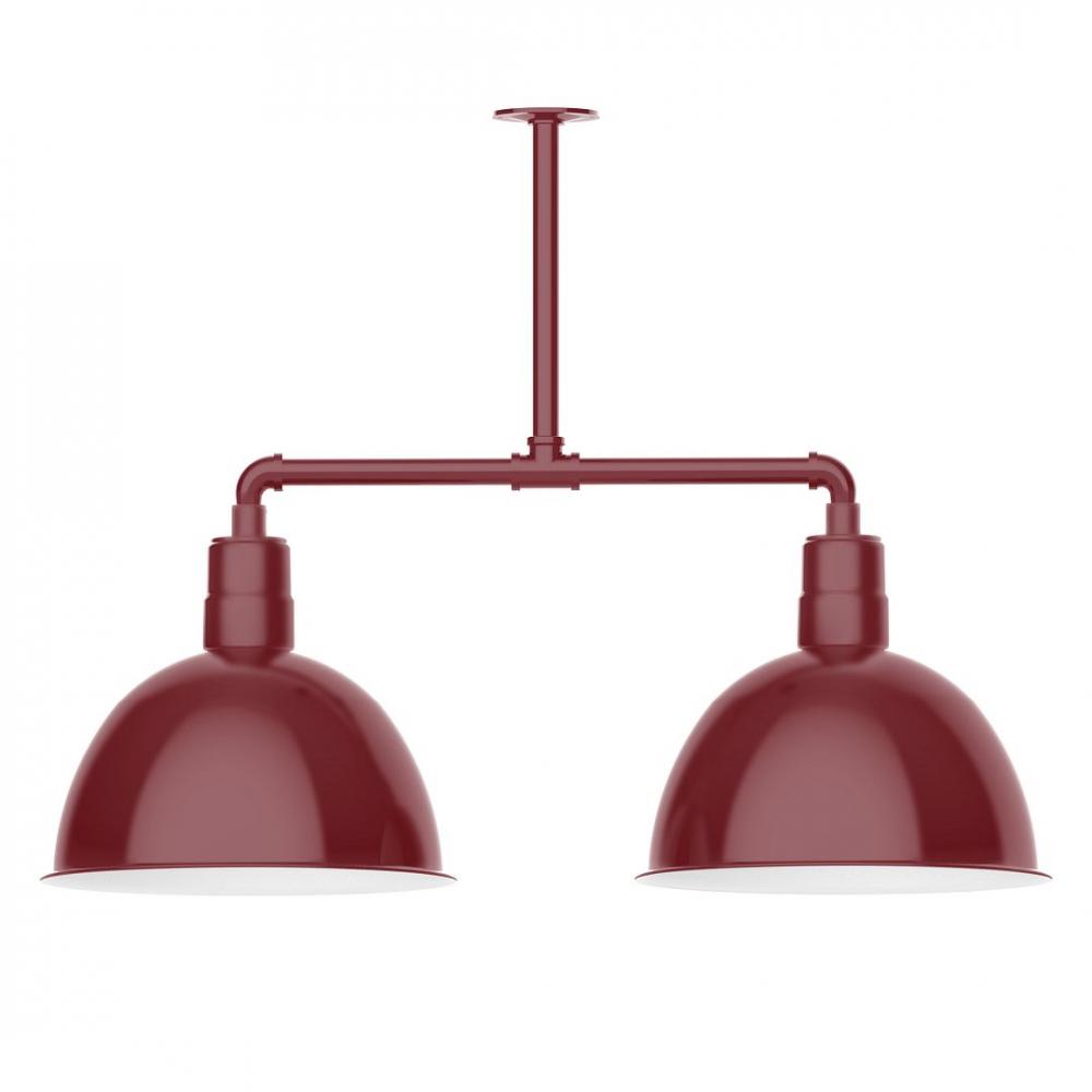 16" Deep Bowl shade, 2-light LED Stem Hung Pendant with wire grill, Barn Red