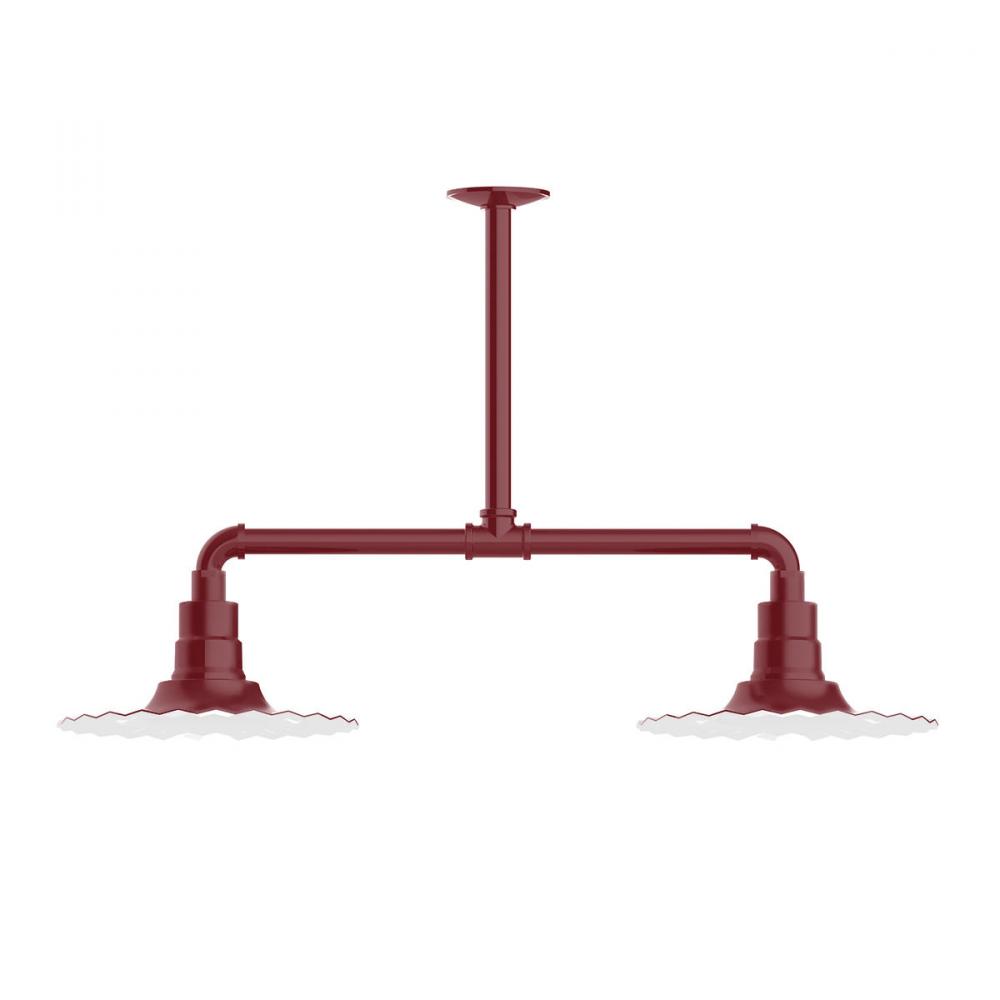 12" Radial shade, 2-light stem hung pendant with Frosted Glass and cast guard, Barn Red