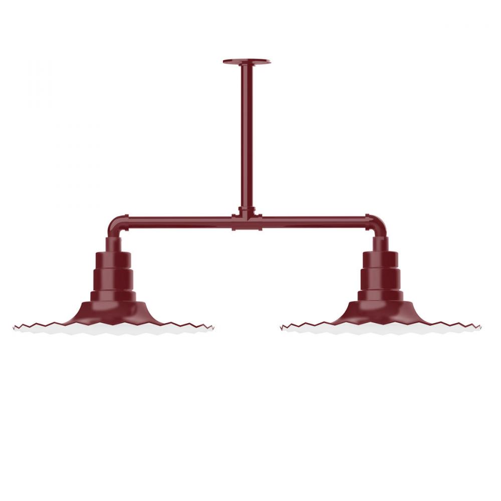 16" Radial shade, 2-light stem hung pendant with Frosted Glass and cast guard, Barn Red