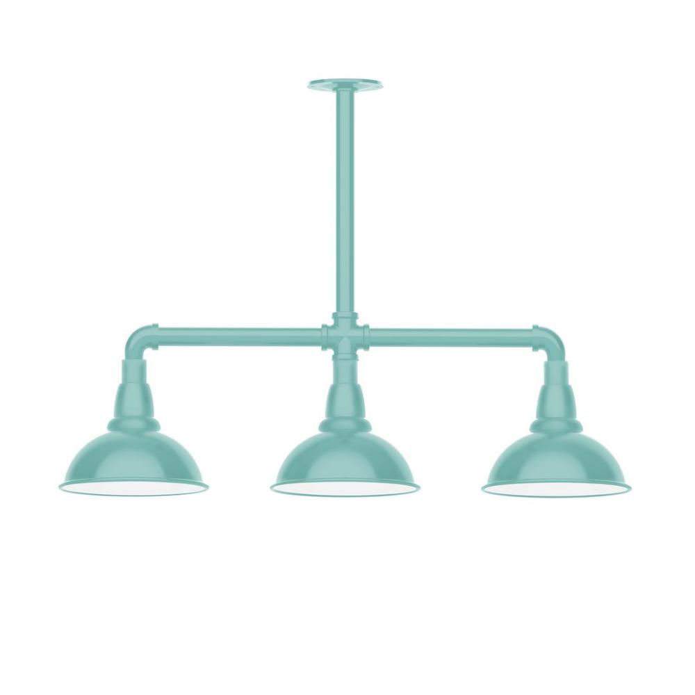 8" Cafe shade, 3-light LED Stem Hung Pendant with wire grill, Sea Green