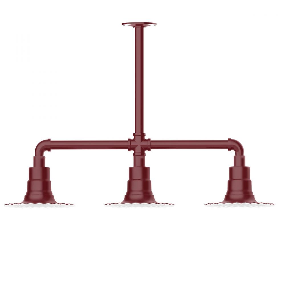 8" Radial shade, 3-light stem hung pendant with Frosted Glass and cast guard, Barn Red