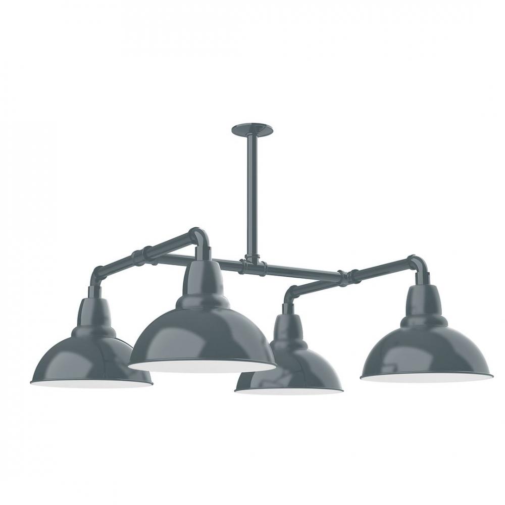 12" Cafe shade, 4-light LED Stem Hung Pendant with wire grill, Slate Gray
