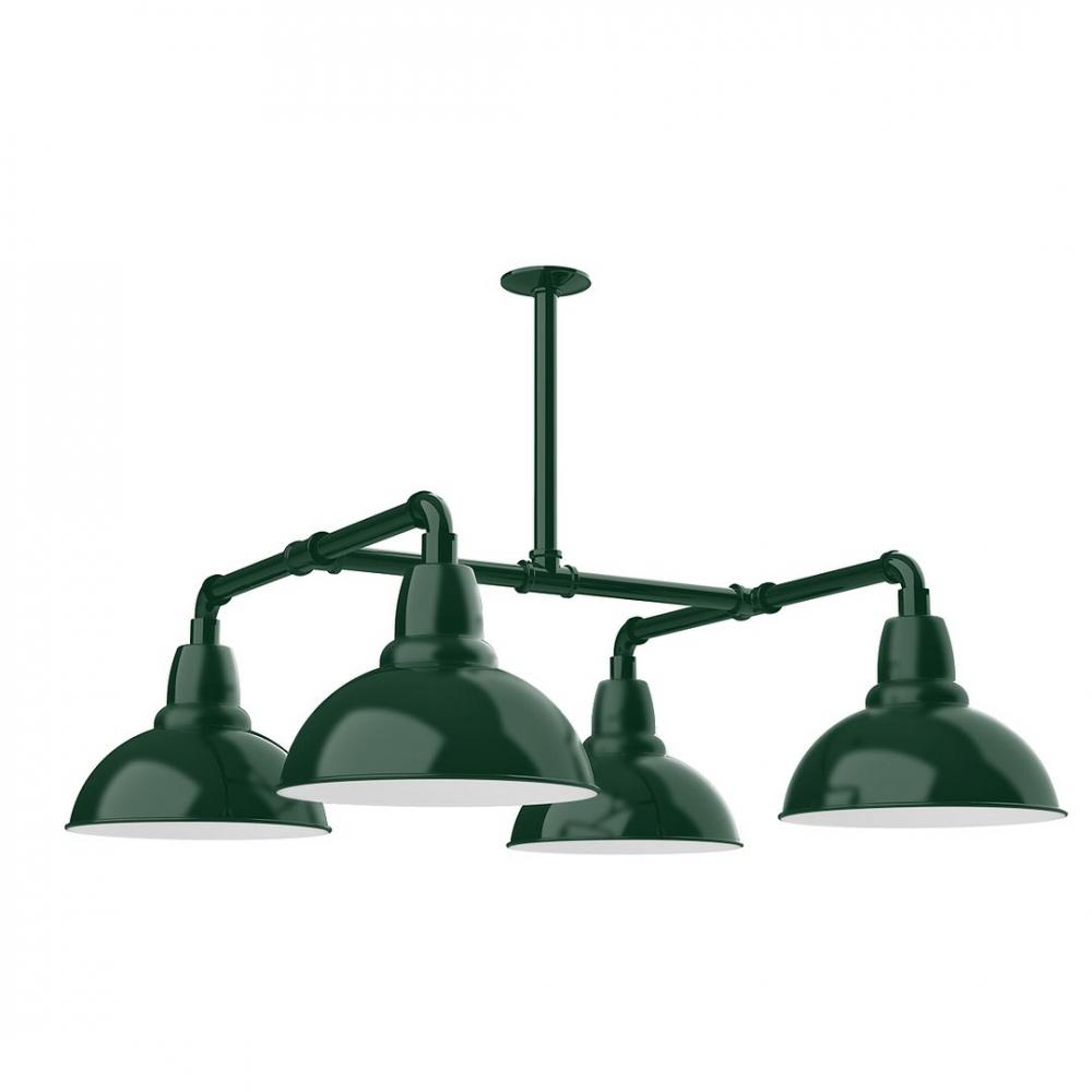 12" Cafe shade, 4-light LED Stem Hung Pendant with wire grill, Forest Green