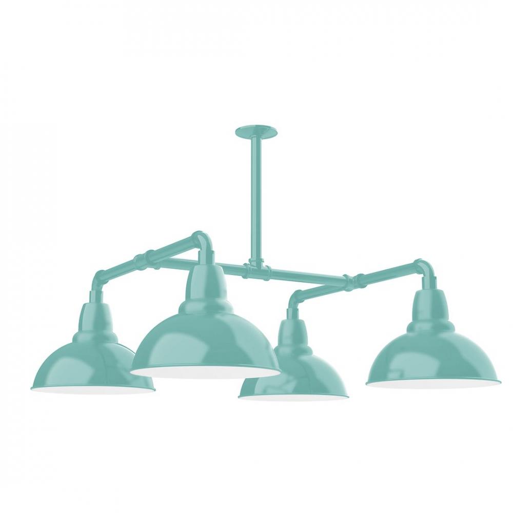 12" Cafe shade, 4-light LED Stem Hung Pendant with wire grill, Sea Green
