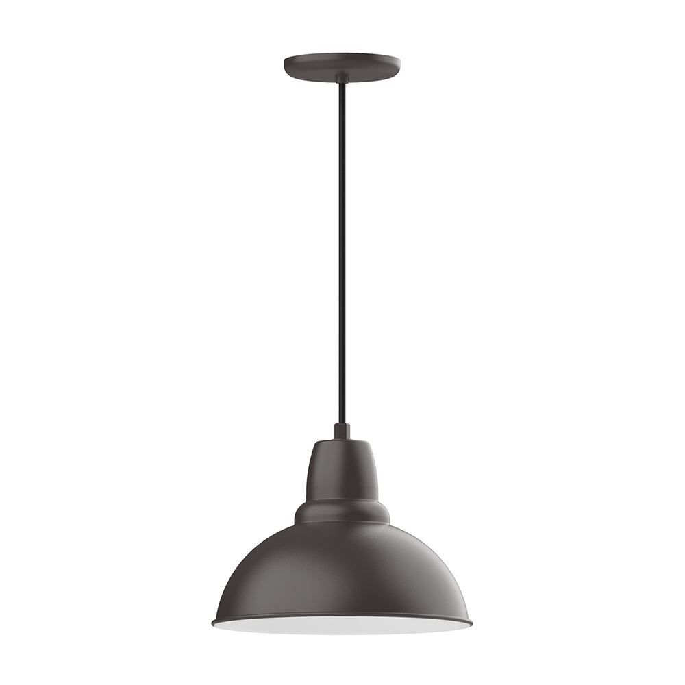 12" Cafe shade, LED Pendant with black cord and canopy, wire grill, Bronze Matte