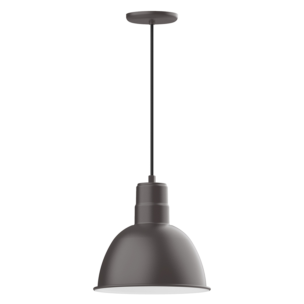 12" Deep Bowl shade, LED Pendant with black cord and canopy, wire grill, Bronze Matte