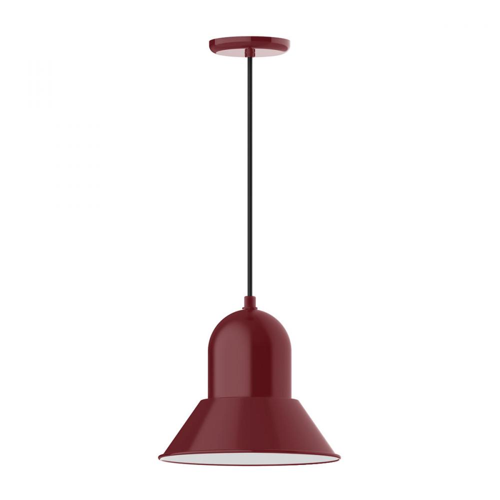 12" Prima shade, LED Pendant with Gray and Yellow Dot Fabric Cord and canopy, Barn Red