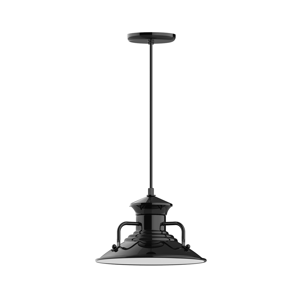 12" Homestead shade, pendant w/ white & gray dot fabric cord & canopy, Frosted Glass & cast guar