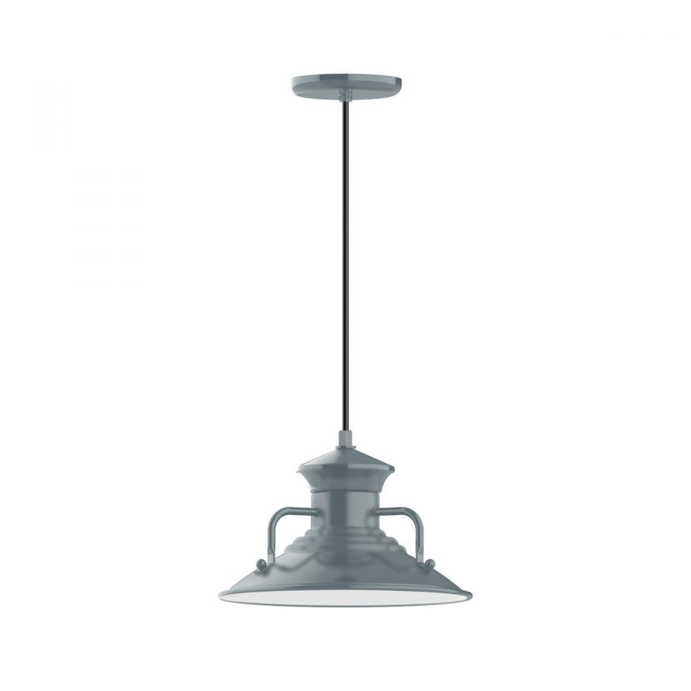 12" Homestead shade, pendant with black cord and canopy, Slate Gray