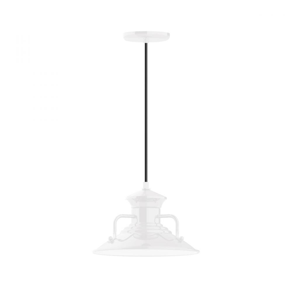 12" Homestead shade, pendant with black cord and canopy, White