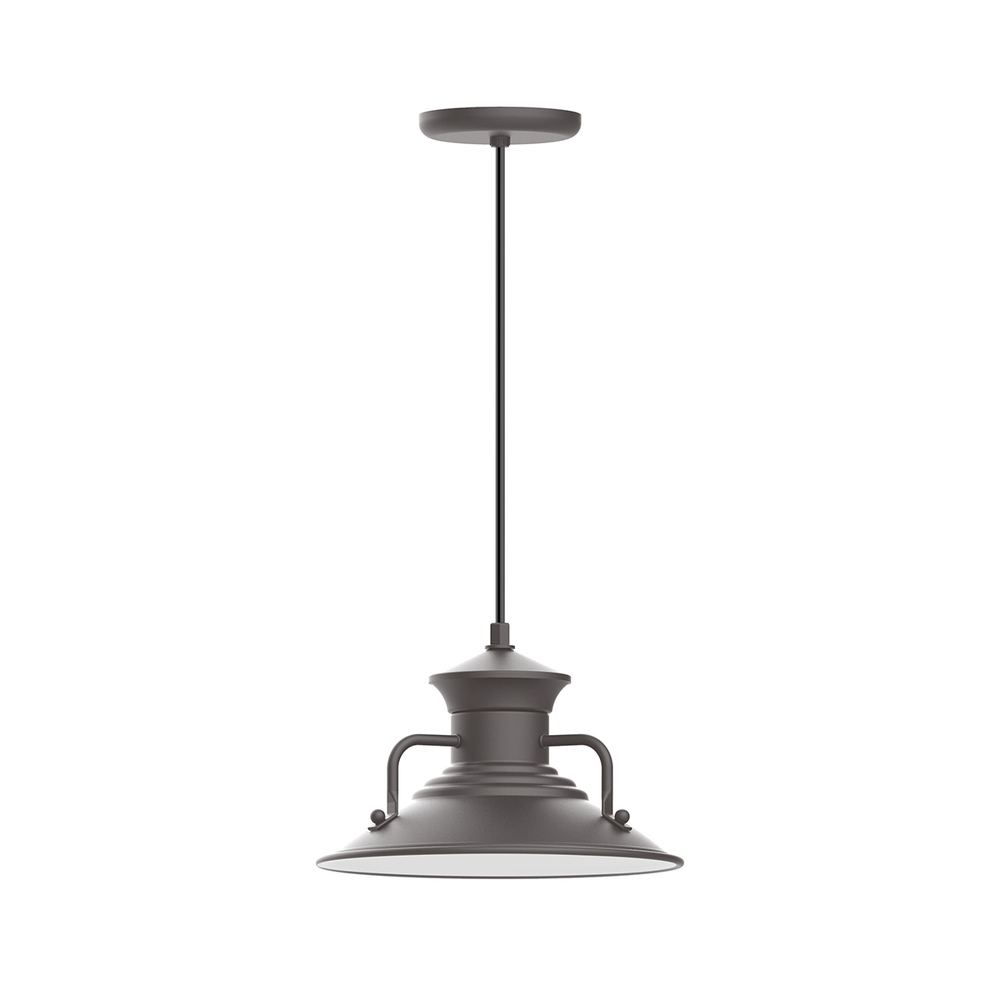 12" Homestead shade, pendant w/ neutral argyle fabric cord & canopy, Frosted Glass & cast guard