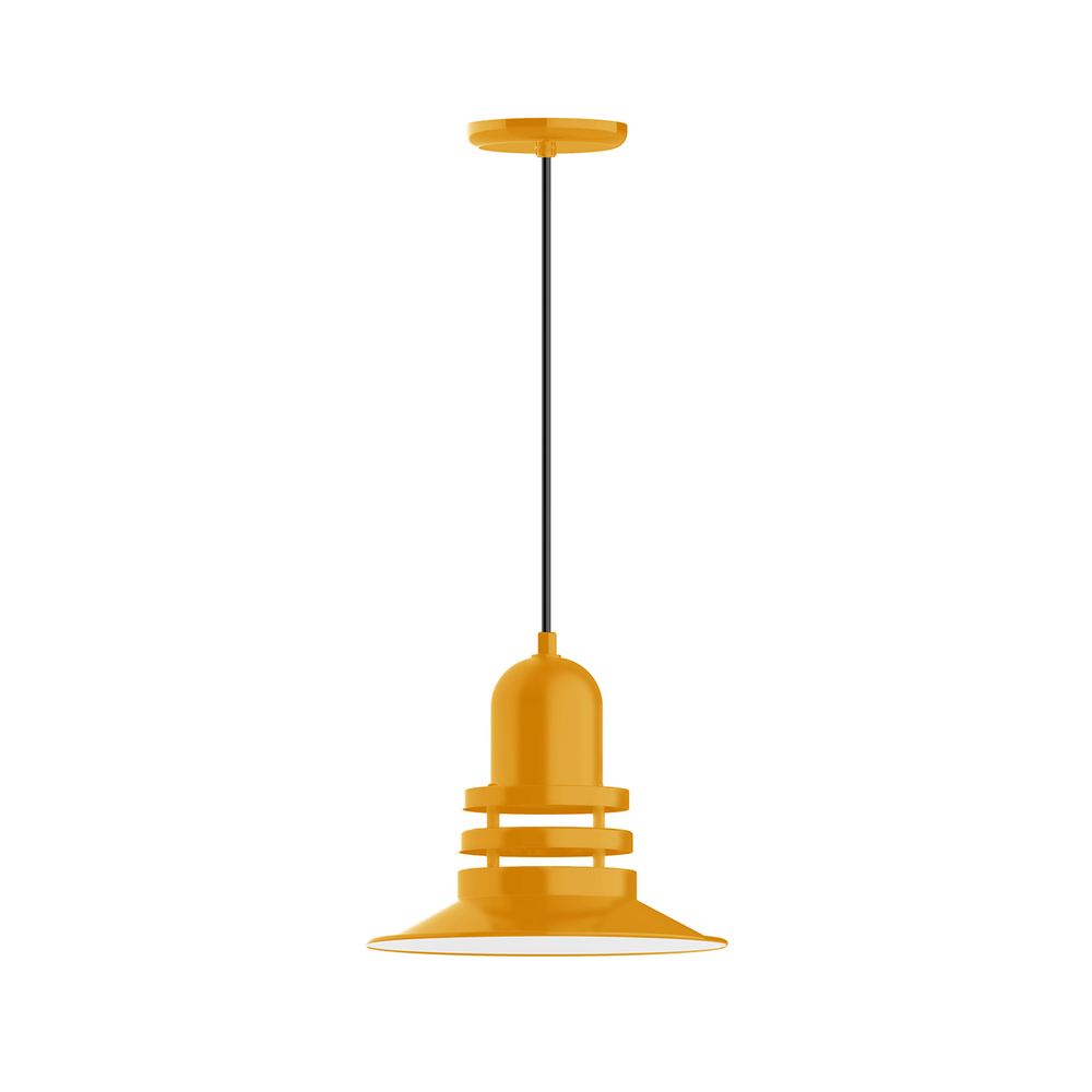 12" Atomic shade, pendant with black cord and canopy, Bright Yellow