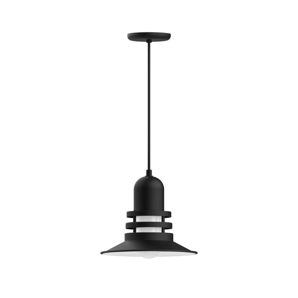 12" Atomic shade, pendant with gray solid fabric cord and canopy, Black