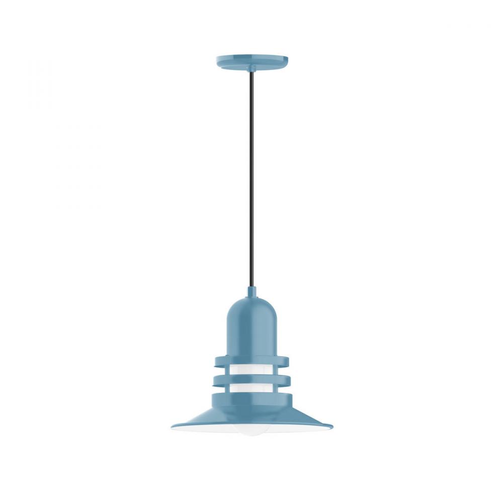 12" Atomic shade, pendant with black cord and canopy, Light Blue