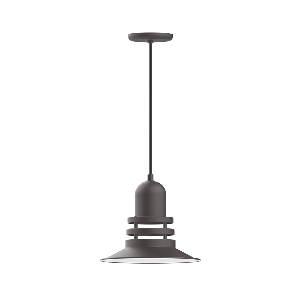 12" Atomic shade, pendant with neutral argyle fabric cord and canopy, Frosted Glass, Bronze Matt