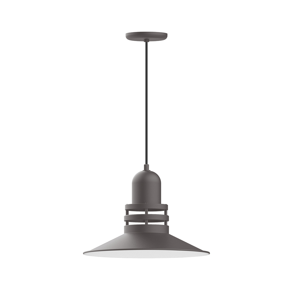 16" Atomic shade, pendant with cool tweed fabric cord and canopy, Frosted Glass, Bronze Matte
