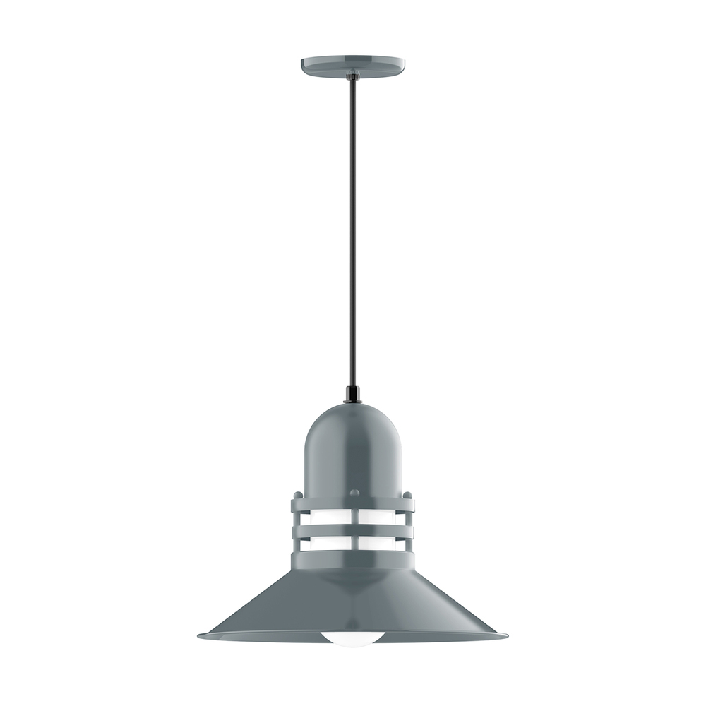 16" Atomic shade, pendant with Gray and Yellow Dot Fabric Cord and canopy, Bright Yellow