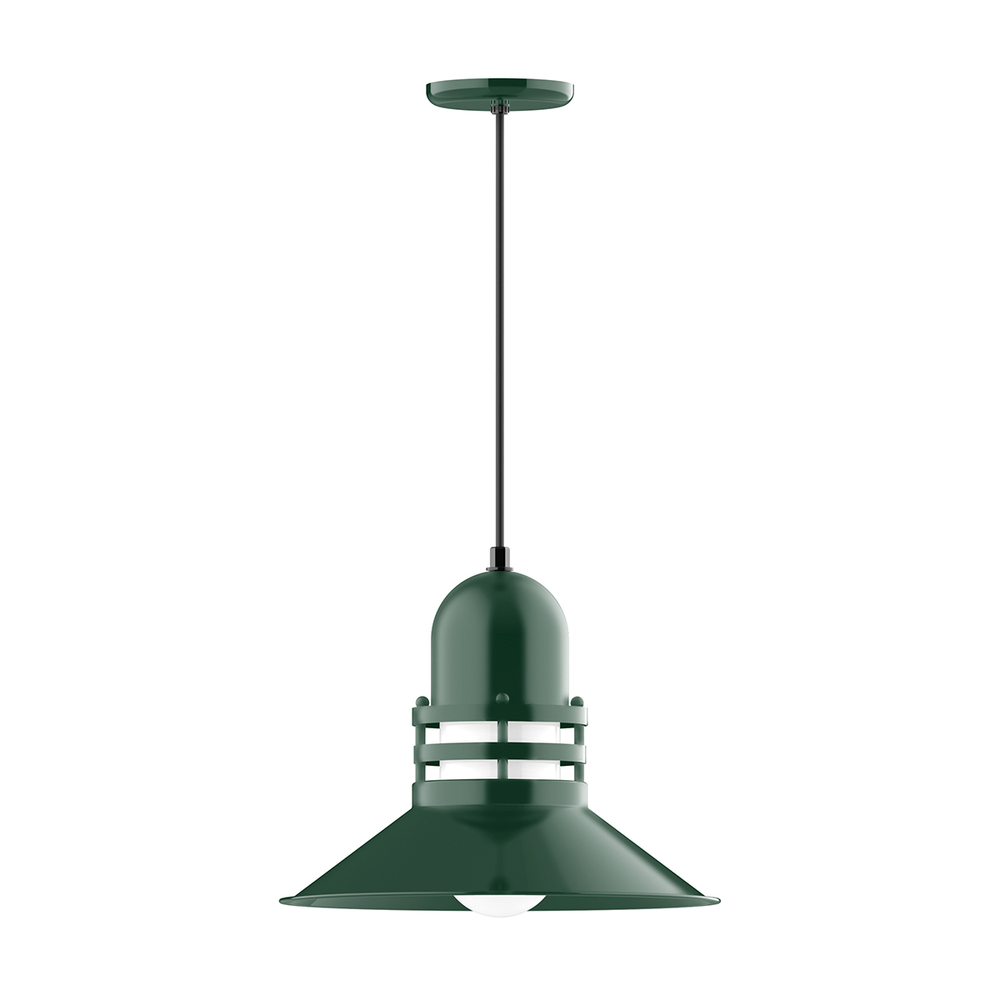 16" Atomic shade, pendant with black solid fabric cord and canopy, Forest Green