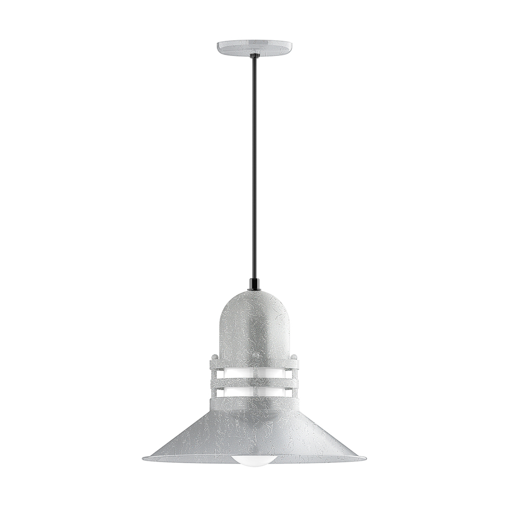 16" Atomic shade, pendant with black solid fabric cord and canopy, Painted Galvanized