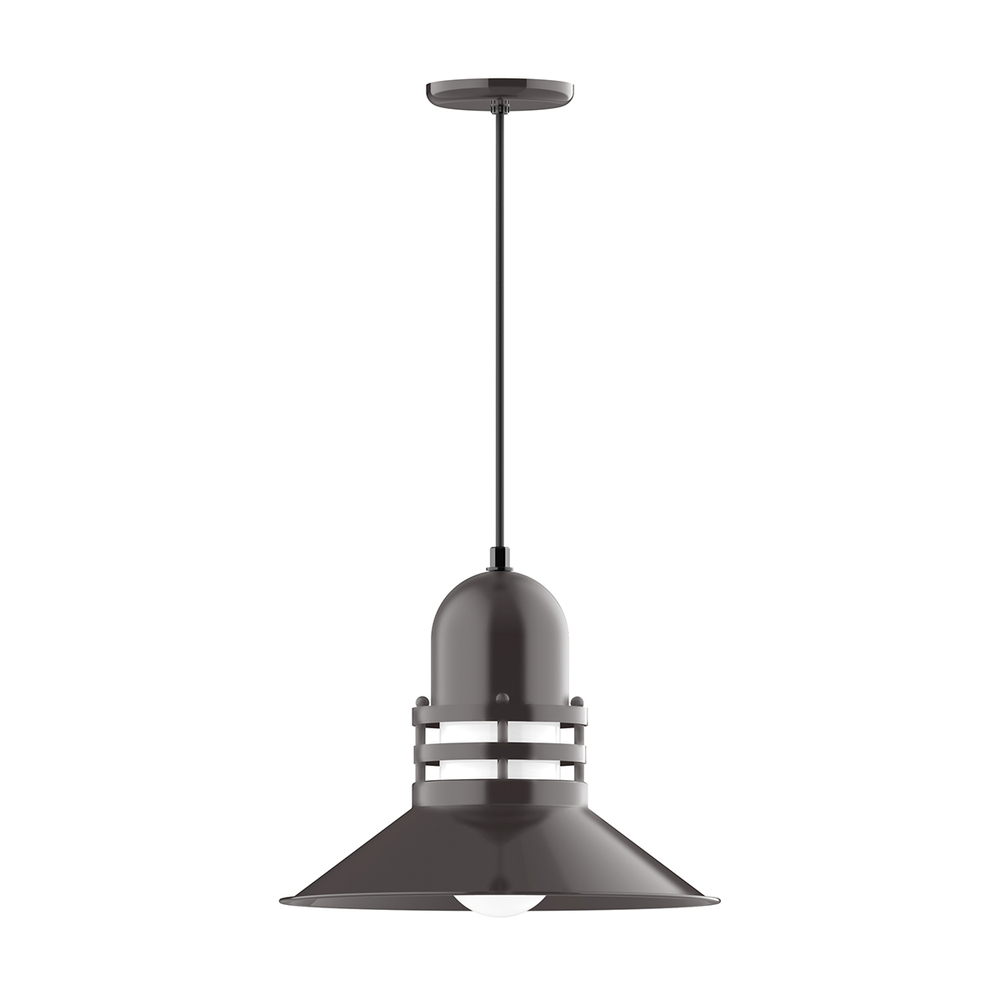 16" Atomic shade, pendant with cool tweed fabric cord and canopy, Architectural Bronze