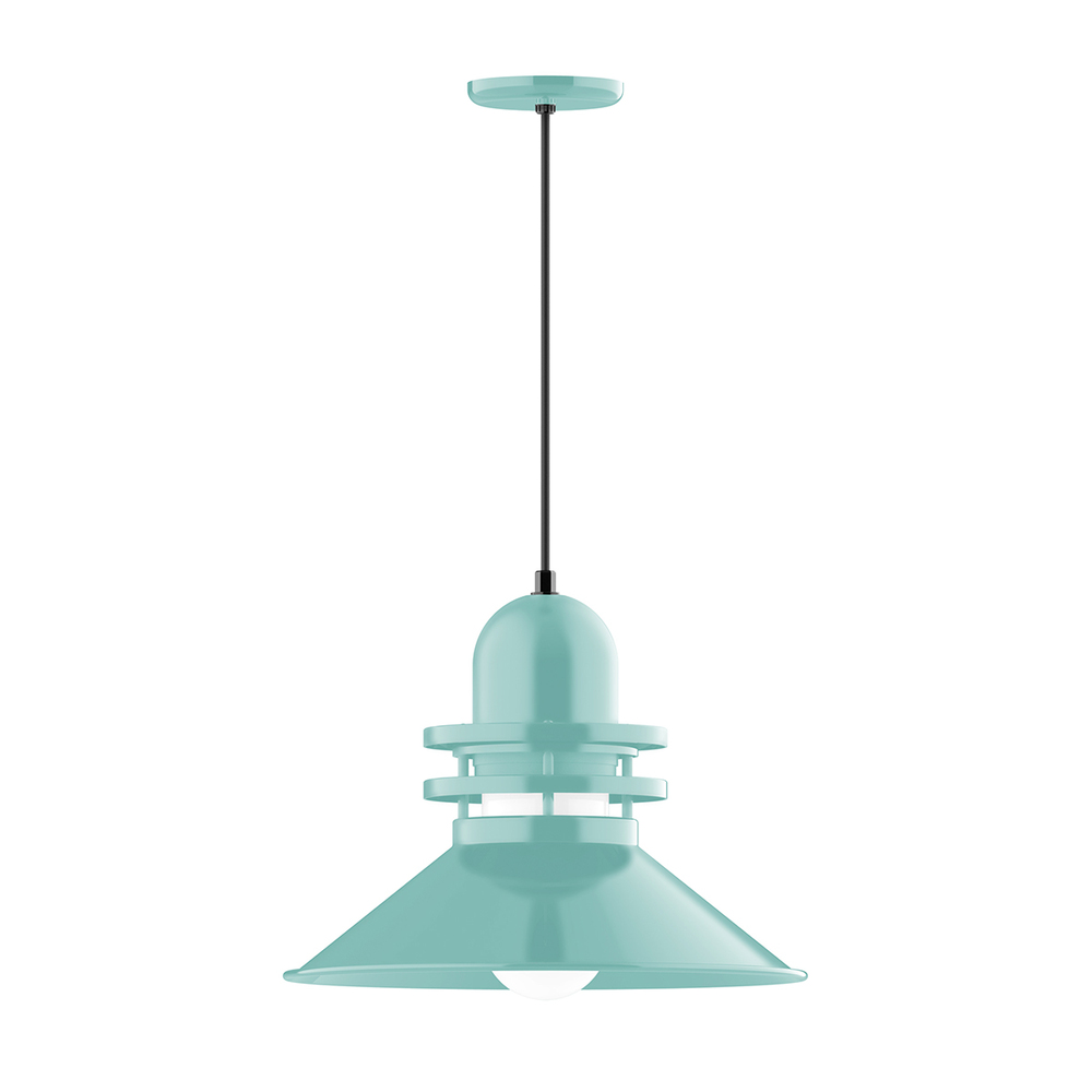 18" Atomic shade, pendant with gray solid fabric cord and canopy, Sea Green