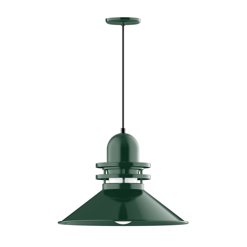 20" Atomic shade, pendant with cool tweed fabric cord and canopy, Forest Green