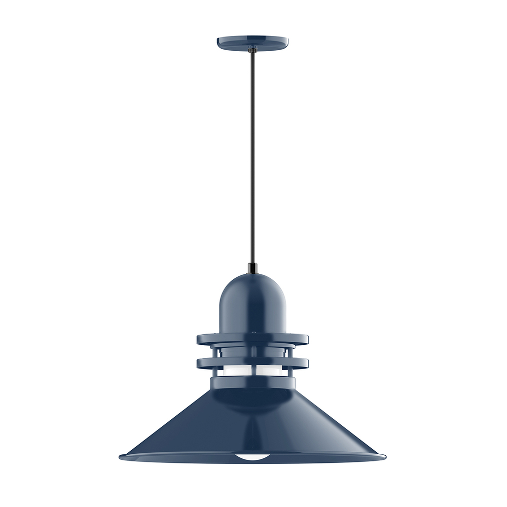 20" Atomic shade, pendant with gray solid fabric cord and canopy, Navy