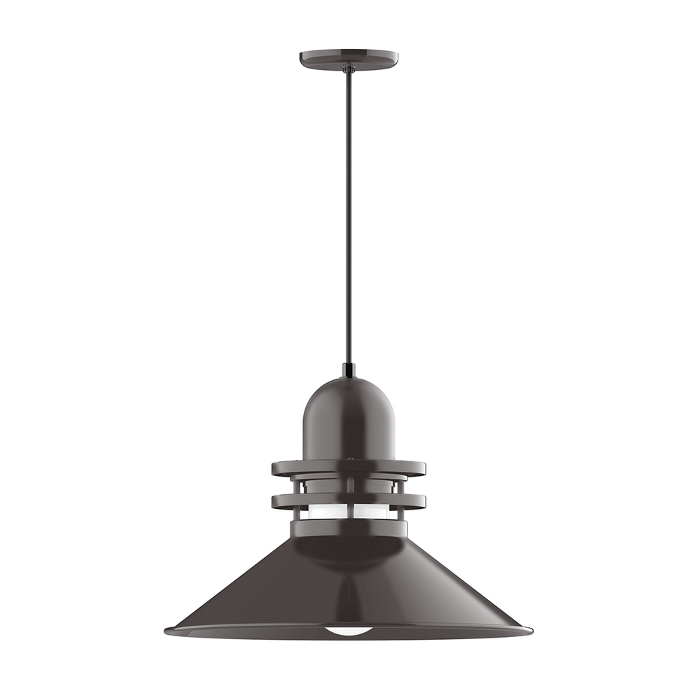 20" Atomic shade, pendant with ivory fabric cord and canopy, Frosted Glass, Architectural Bronze