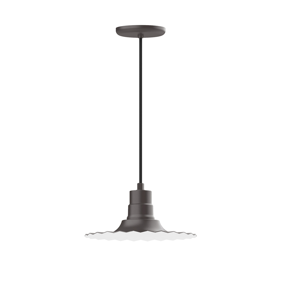 12" Radial shade, pendant w/ neutral argyle fabric cord & canopy, Frosted Glass & cast guard