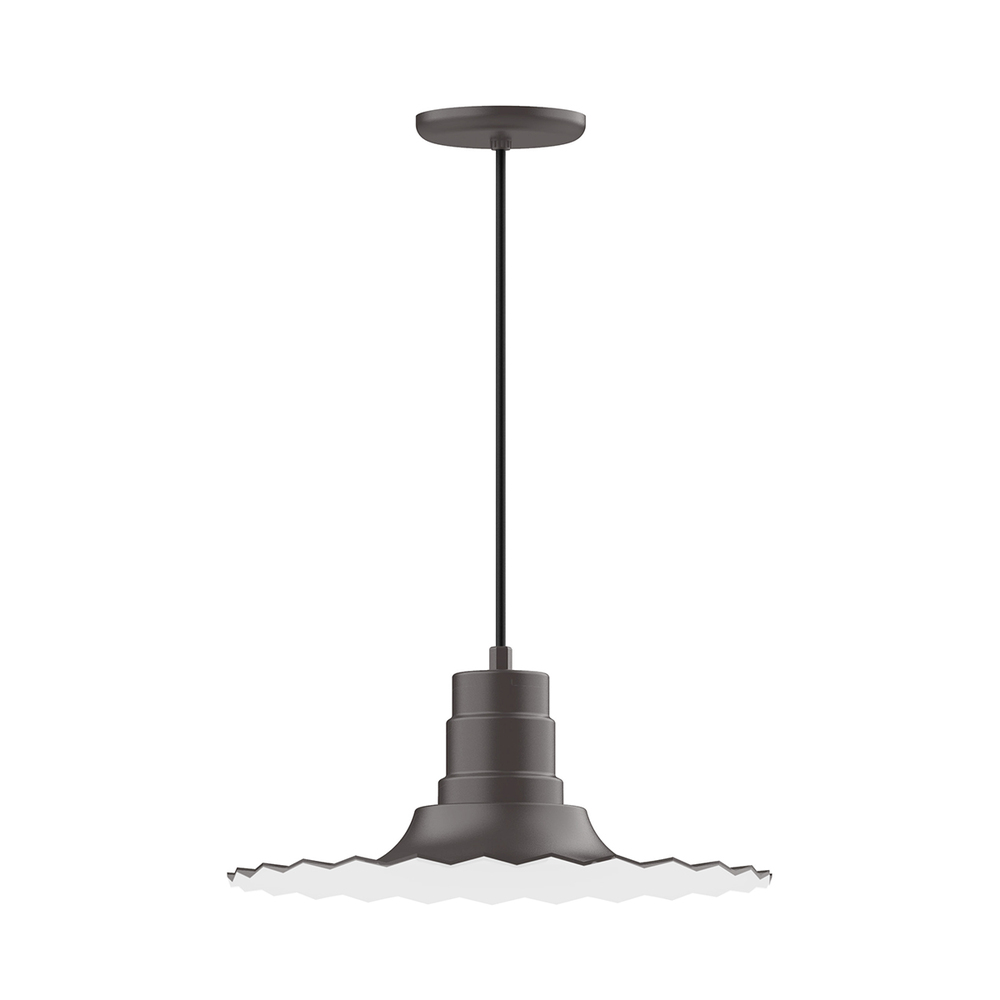 16" Radial shade, pendant w/ neutral argyle fabric cord & canopy, Frosted Glass & cast guard