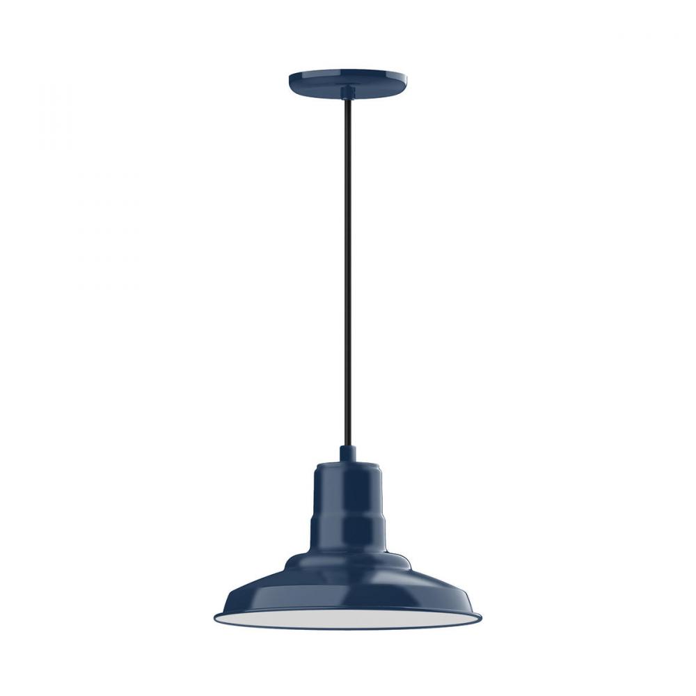 12" Warehouse shade, pendant with black cord and canopy, Navy