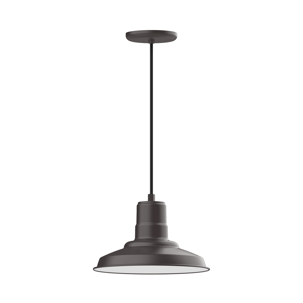 12" Warehouse shade, LED Pendant with black cord and canopy, wire grill, Bronze Matte