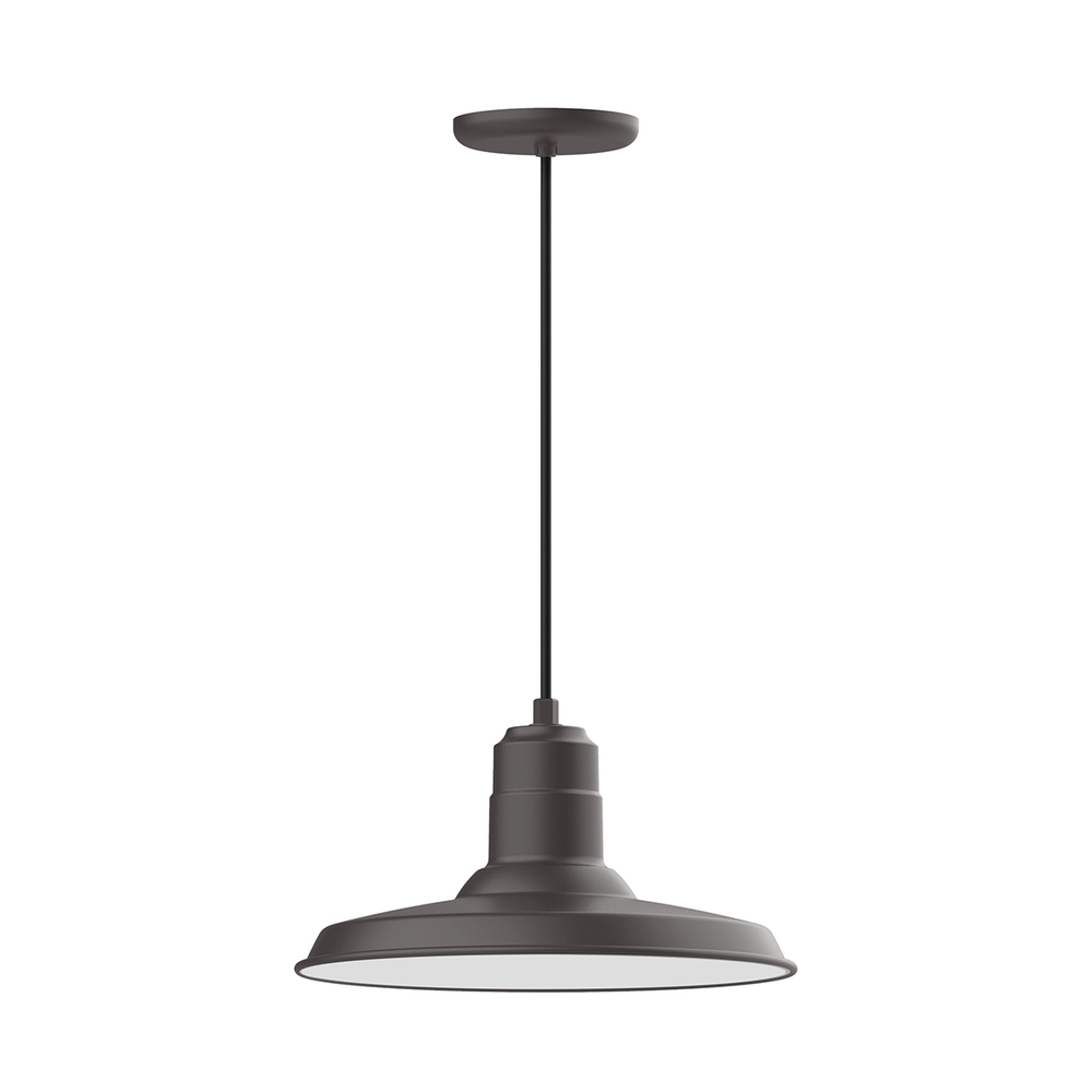14" Warehouse shade, LED Pendant with black cord and canopy, wire grill, Bronze Matte