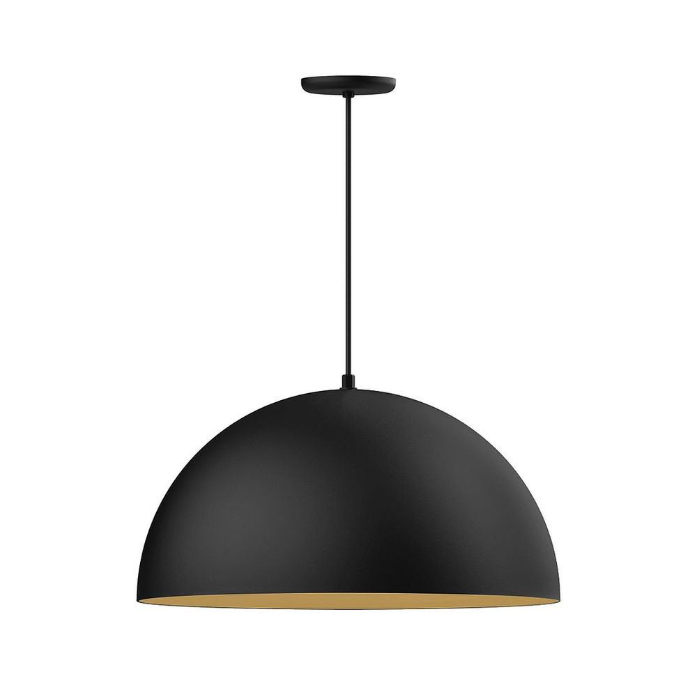 24" XL Choices Shallow Dome Shade, medium base, black cord w/ canopy, Black w/ Gold Matte Interi