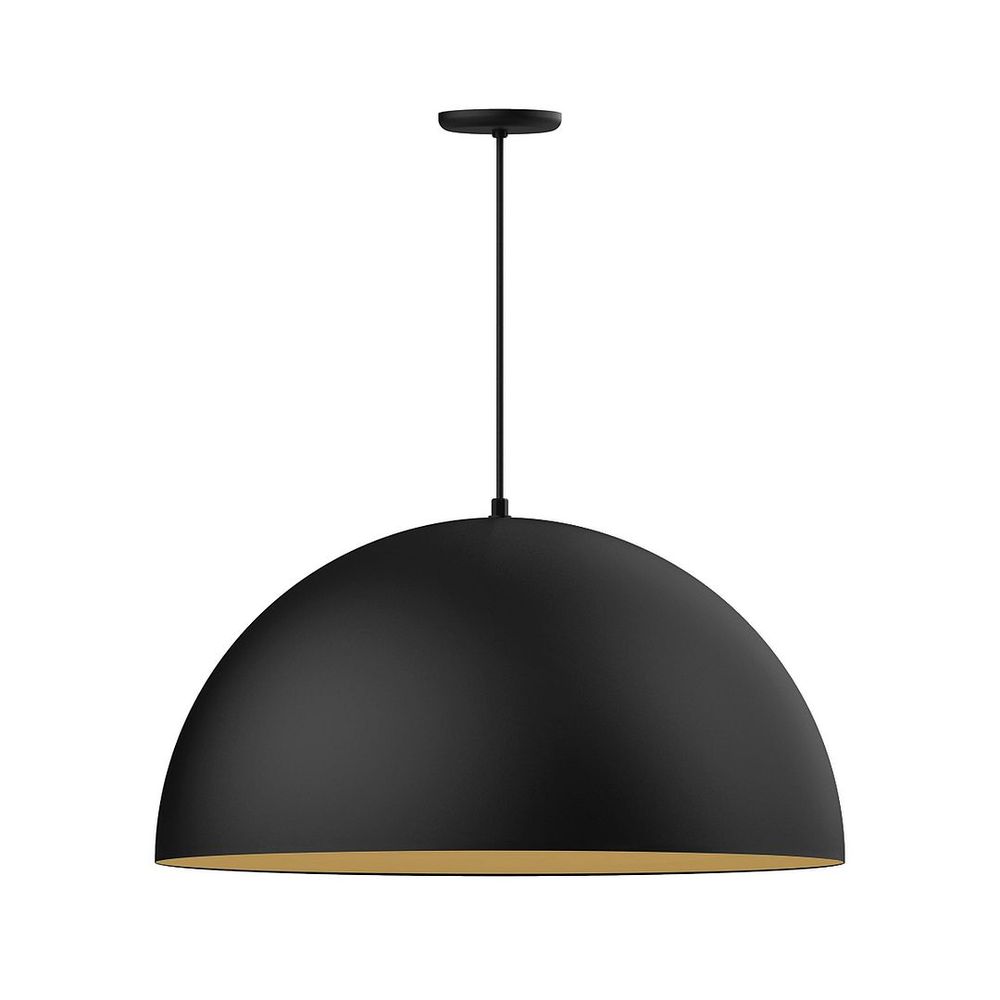 30" XL Choices Shallow Dome Shade, medium base, black cord w/ canopy, Black w/ Gold Matte Interi