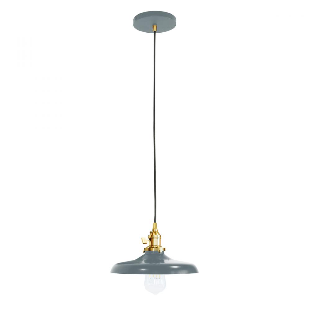 10" Uno Pendant, Gray and Yellow Dot Fabric Cord with canopy, Slate Gray with Brushed Brass Hard