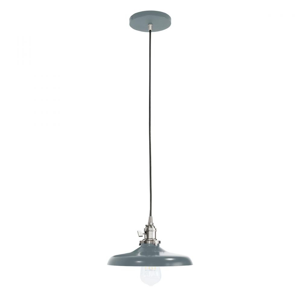 10" Uno Pendant, cool tweed fabric cord with canopy, Slate Gray with Brushed Nickel Hardware