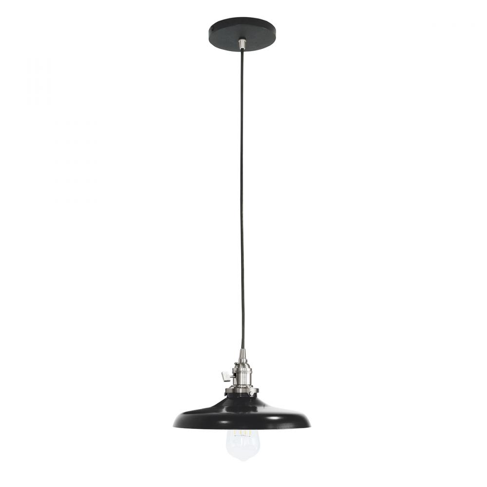 10" Uno Pendant, white solid fabric cord with canopy, Black with Brushed Nickel Hardware