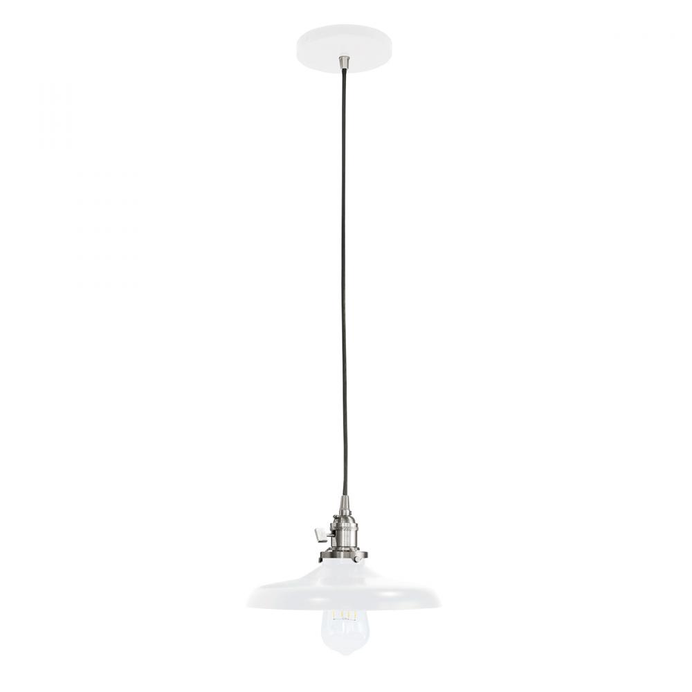 10" Uno Pendant, red and white zig zag fabric cord with canopy, White with Brushed Nickel Hardwa