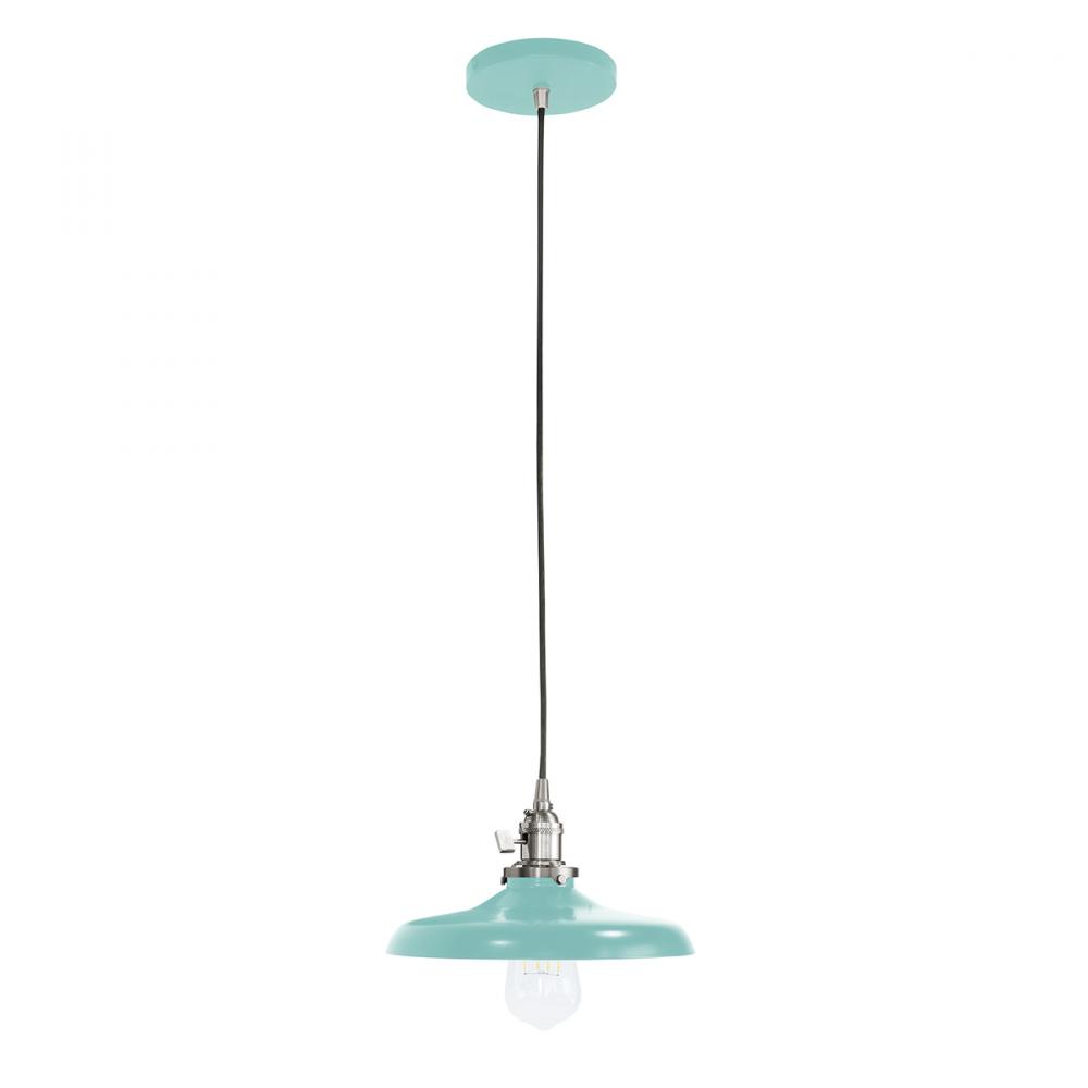 10" Uno Pendant, white solid fabric cord with canopy, Sea Green with Brushed Nickel Hardware
