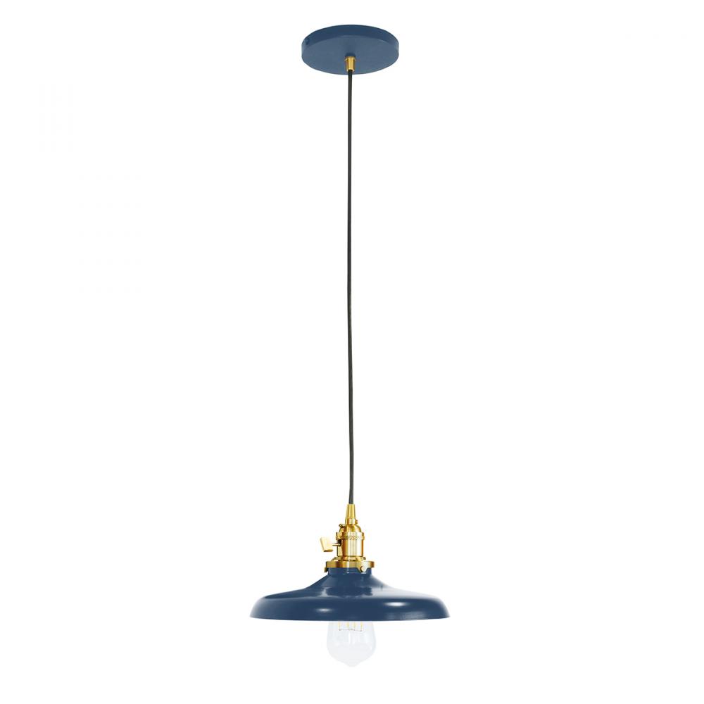 10" Uno Pendant, white cord with canopy, Navy with Brushed Brass Hardware