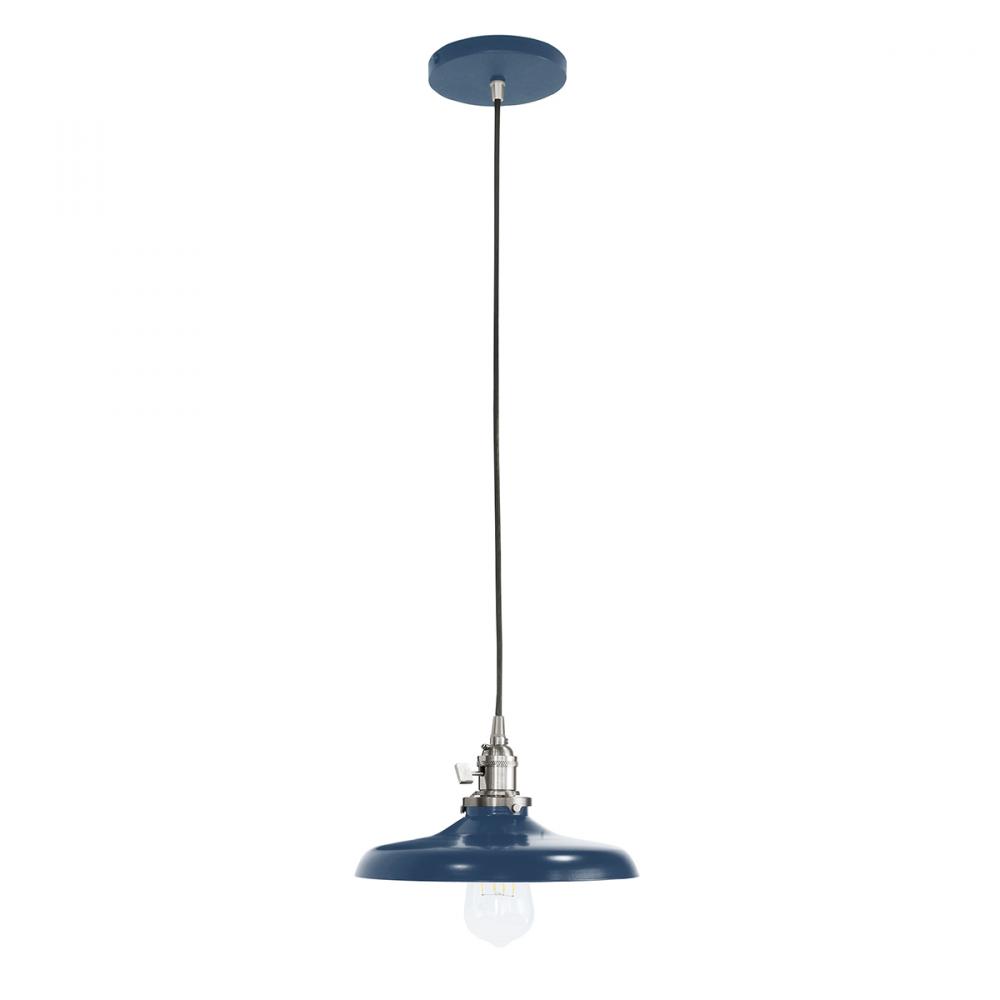 10" Uno Pendant, white solid fabric cord with canopy, Navy with Brushed Nickel Hardware