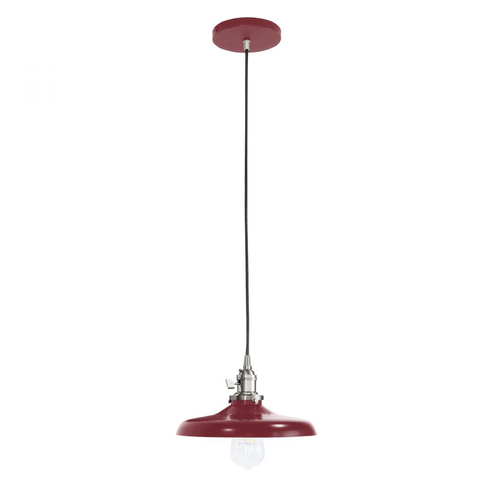 10" Uno Pendant, Gray and Yellow Dot Fabric Cord with canopy, Barn Red with Brushed Nickel Hardw