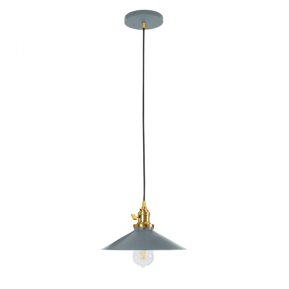 10" Uno Pendant, white and gray dot fabric cord with canopy, Slate Gray with Brushed Brass Hardw